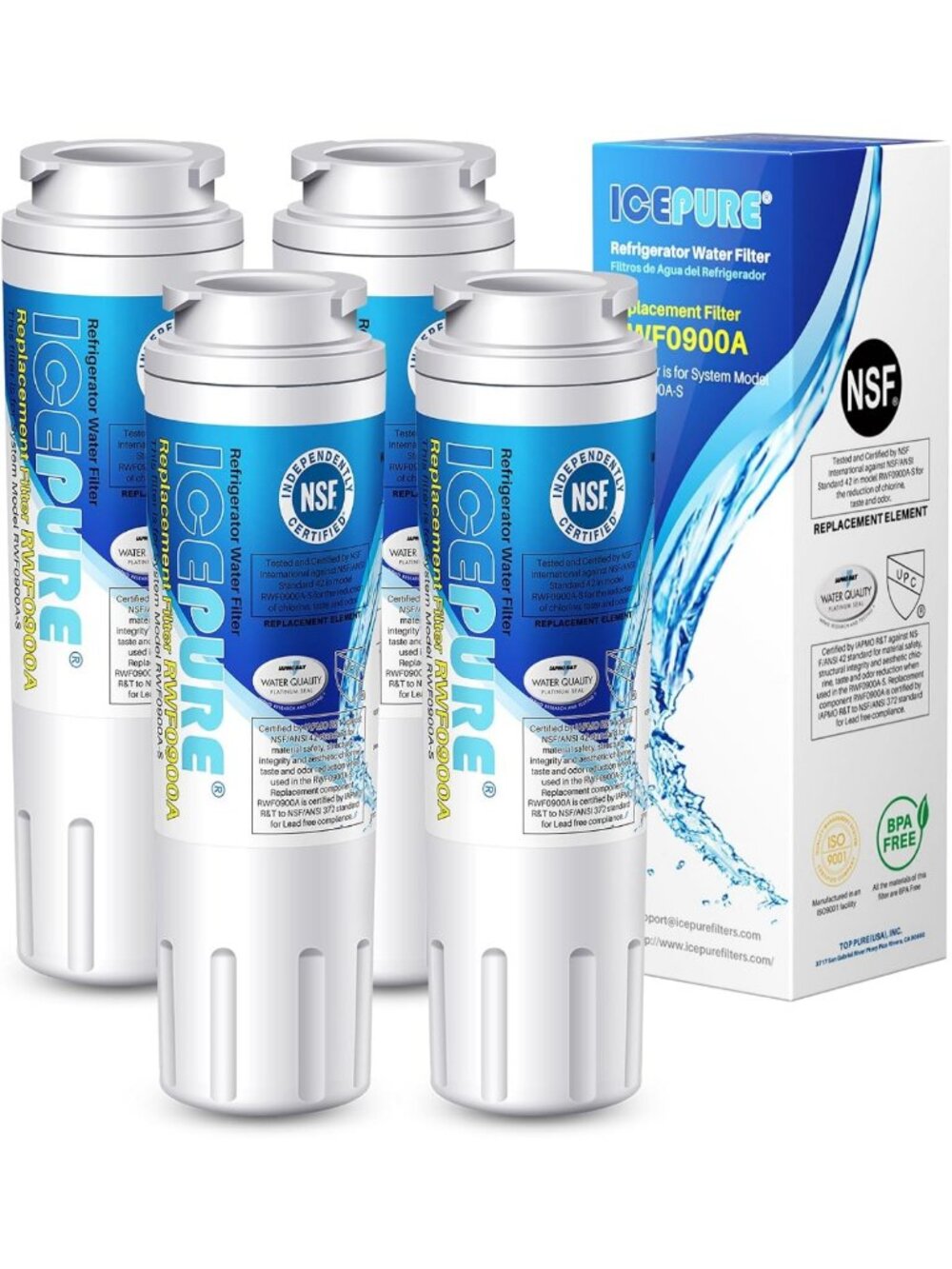 Replacement Water Filter 4-Pack for Whirlpool & EveryDrop EDR4RXD1 - Pure Taste